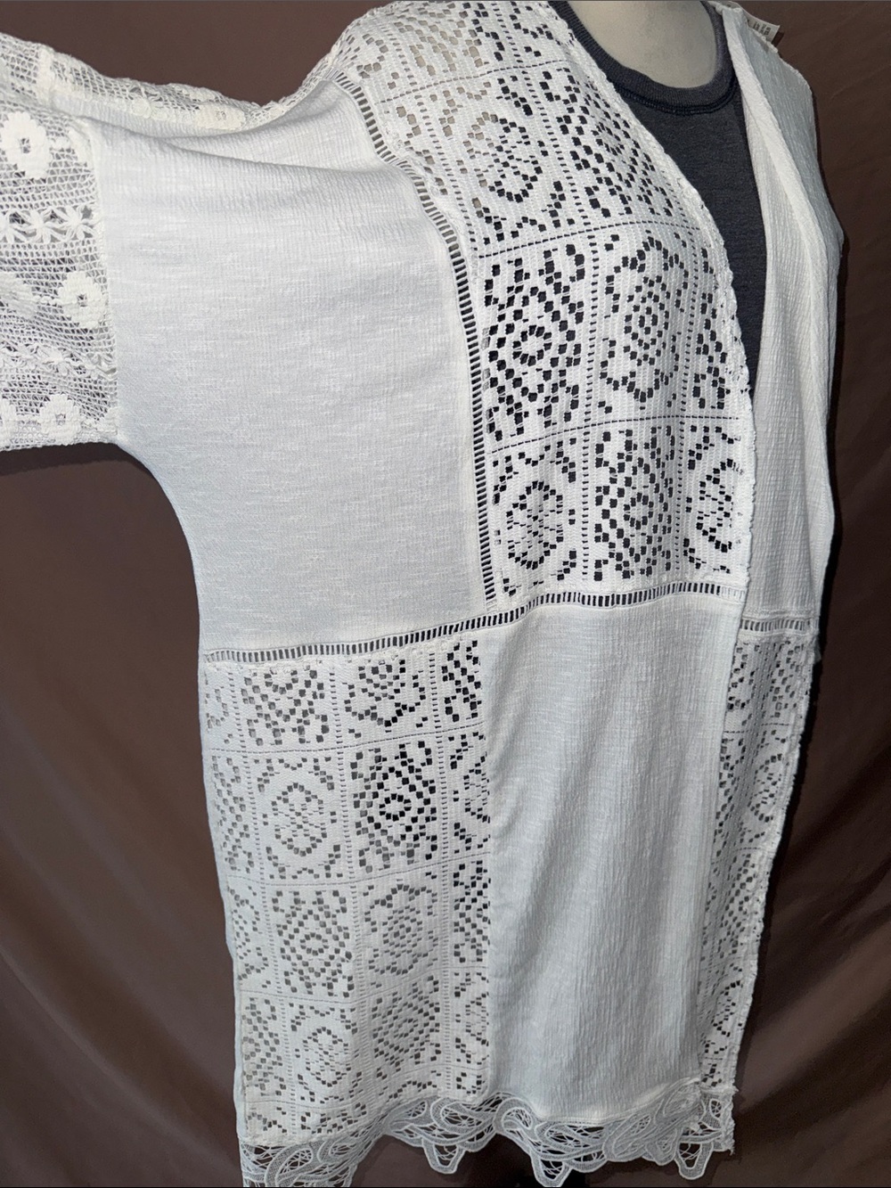 Cato White Crochet Kimono Swim Coverup - Picture 6 of 11
